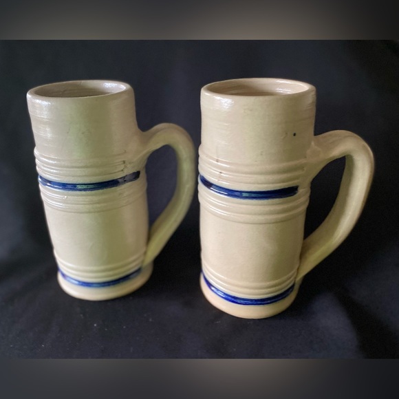 Williamsburg Pottery Stoneware Salt Glazed Coffee Mugs (2) Tankard Stein Flower - Picture 5 of 7